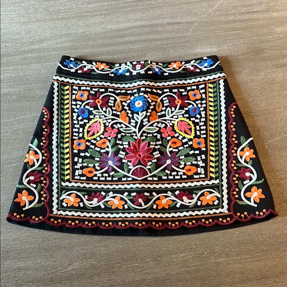 Lulu's Embellished Red and Blue A-Line Mini Skirt